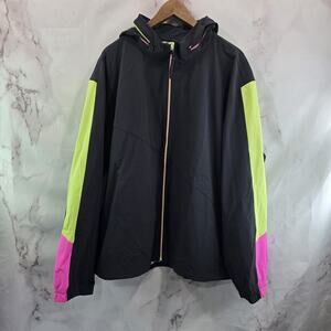 Chubbies Jacket Mens 2XL Black Green Pink Retro Windbreaker Zip Packable Hood